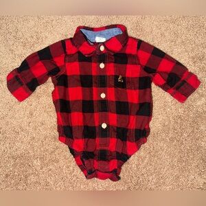 baby GAP Red and Black Plaid Button Up Body Suit